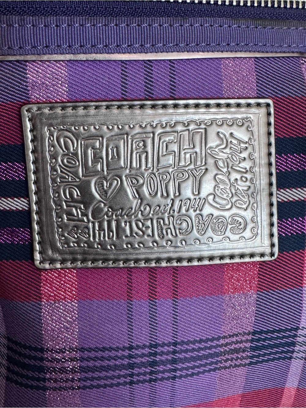 Coach Poppy Glam Purple Tartan Graffiti Tote - Picture 5 of 17